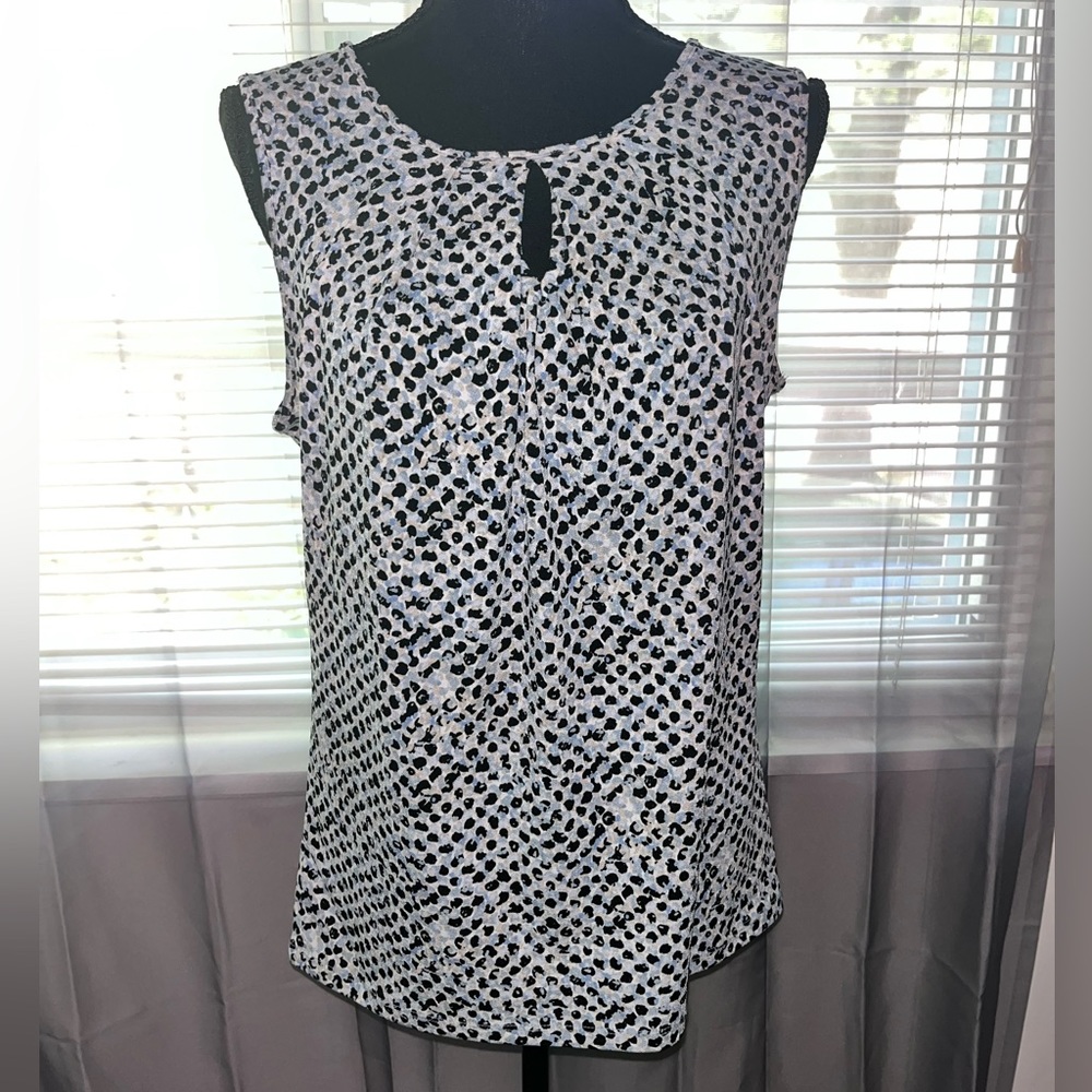 Ann Taylor Black Blue Snake Print Pleated Front Sleeveless Top Blouse Women’s M